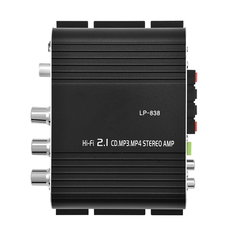 Fydun Mini HiFi 2.1, Car Home Audio Power Amplifier 838 Stereo Bass Auto Mini Amplifier for Digital Amp Silver (Black) - Image 1